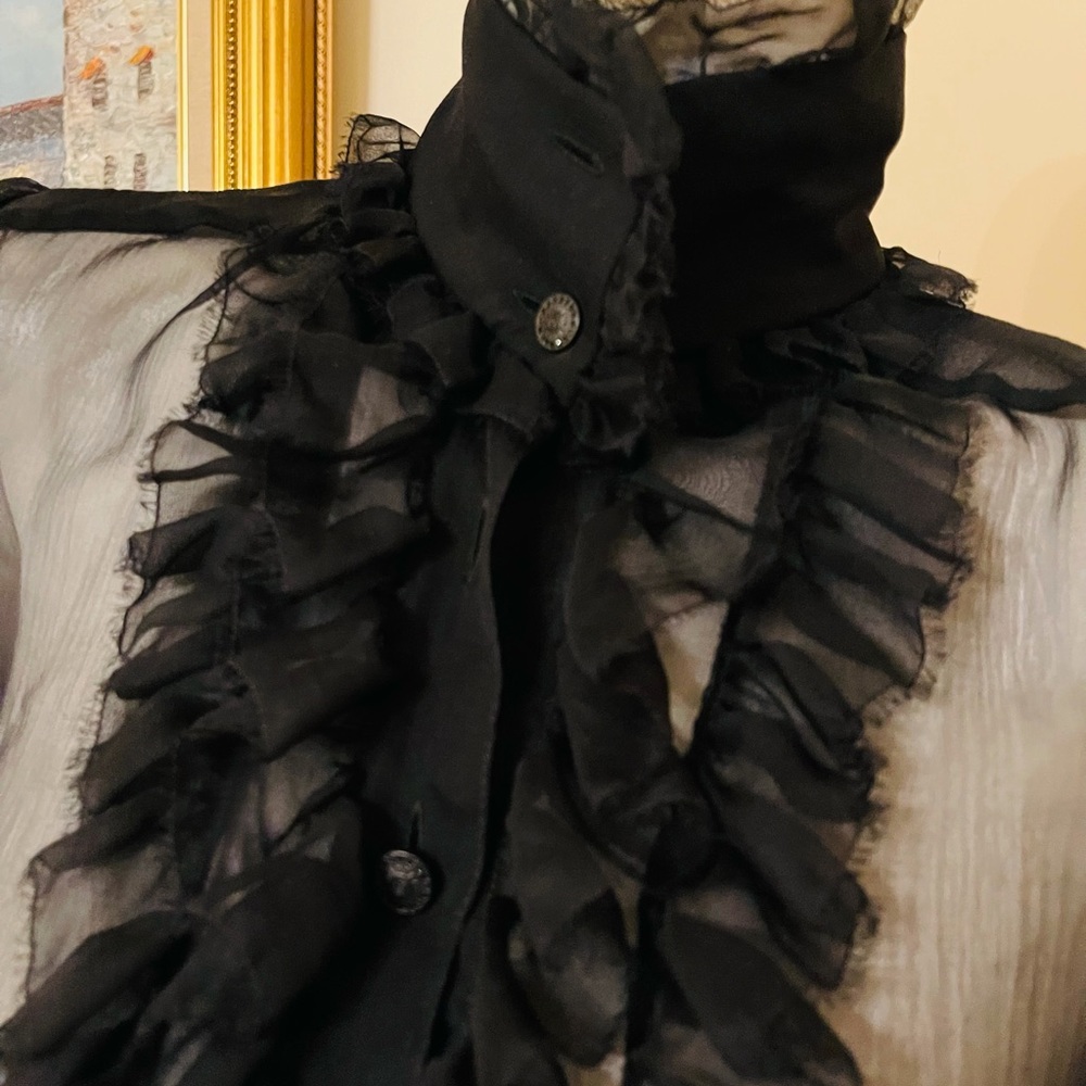 CHANEL  AUTENTIC  SHEERS RUFFLED TURTLENECK BLOUSE MADE IN ITALY  SIZE 36 - Picture 4 of 16